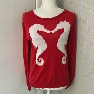 Rue 21 Red/White Seahorse Sweater Long Sleeve S Casual Mermaid Cherry Girl Boho